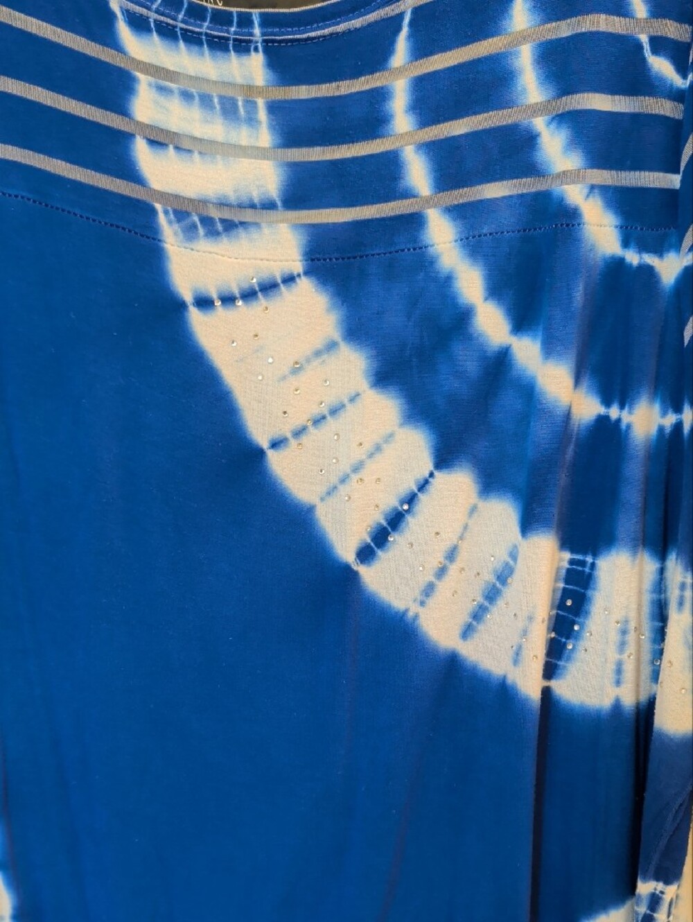 INC Blue Tie Dye Stripe Sheer Sleeve Rhinestone Top 3X Plus Size Blouse - Picture 4 of 8